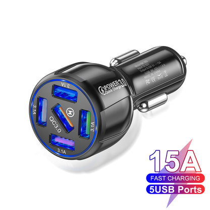 Factory Wholesale 5-port 15A QC3.0 5USB Car Charger