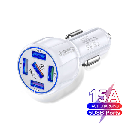 Factory Wholesale 5-port 15A QC3.0 5USB Car Charger